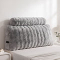 Wedge Pillow Headboard King Single with Dual Pockets and Faux Rabbit Fur Cover