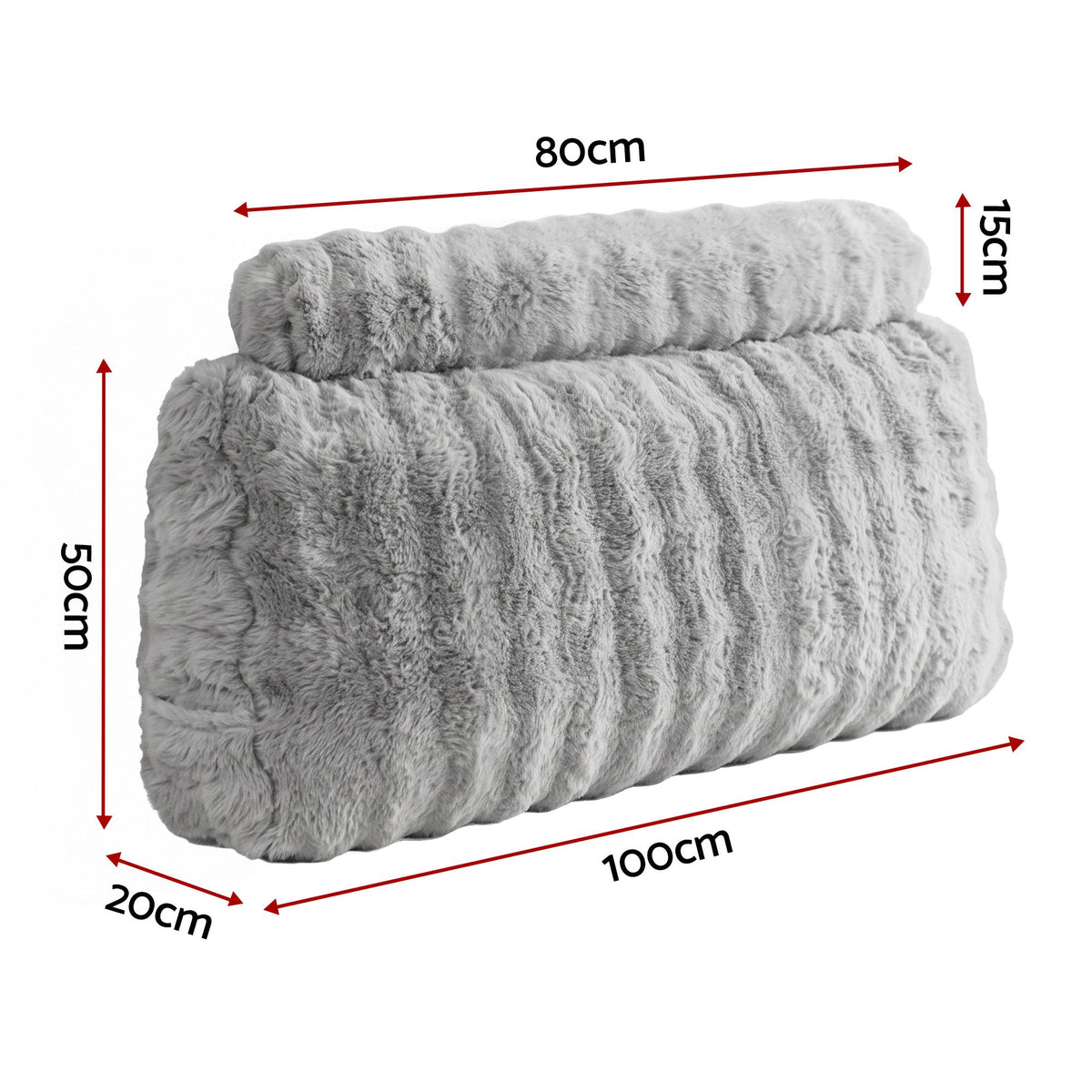 Wedge Pillow Headboard King Single with Dual Pockets and Faux Rabbit Fur Cover