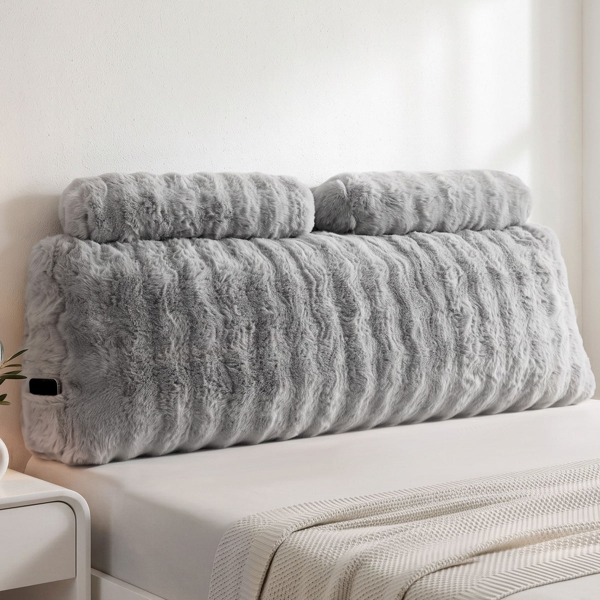 Wedge Pillow Headboard with Dual Pockets and Anti-Flat Foam, Queen Size