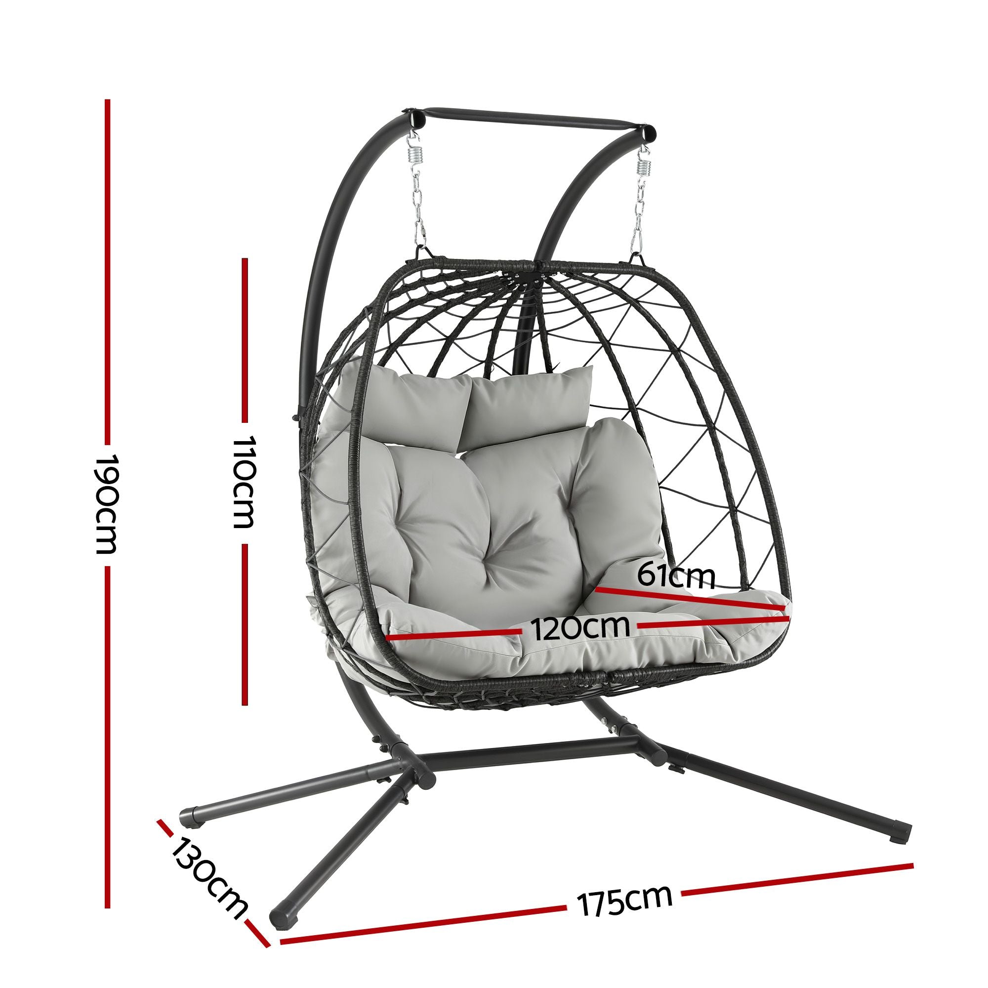 Gardeon 2-Seater Outdoor Swing Chair with Stand and Cushion - Dark Grey