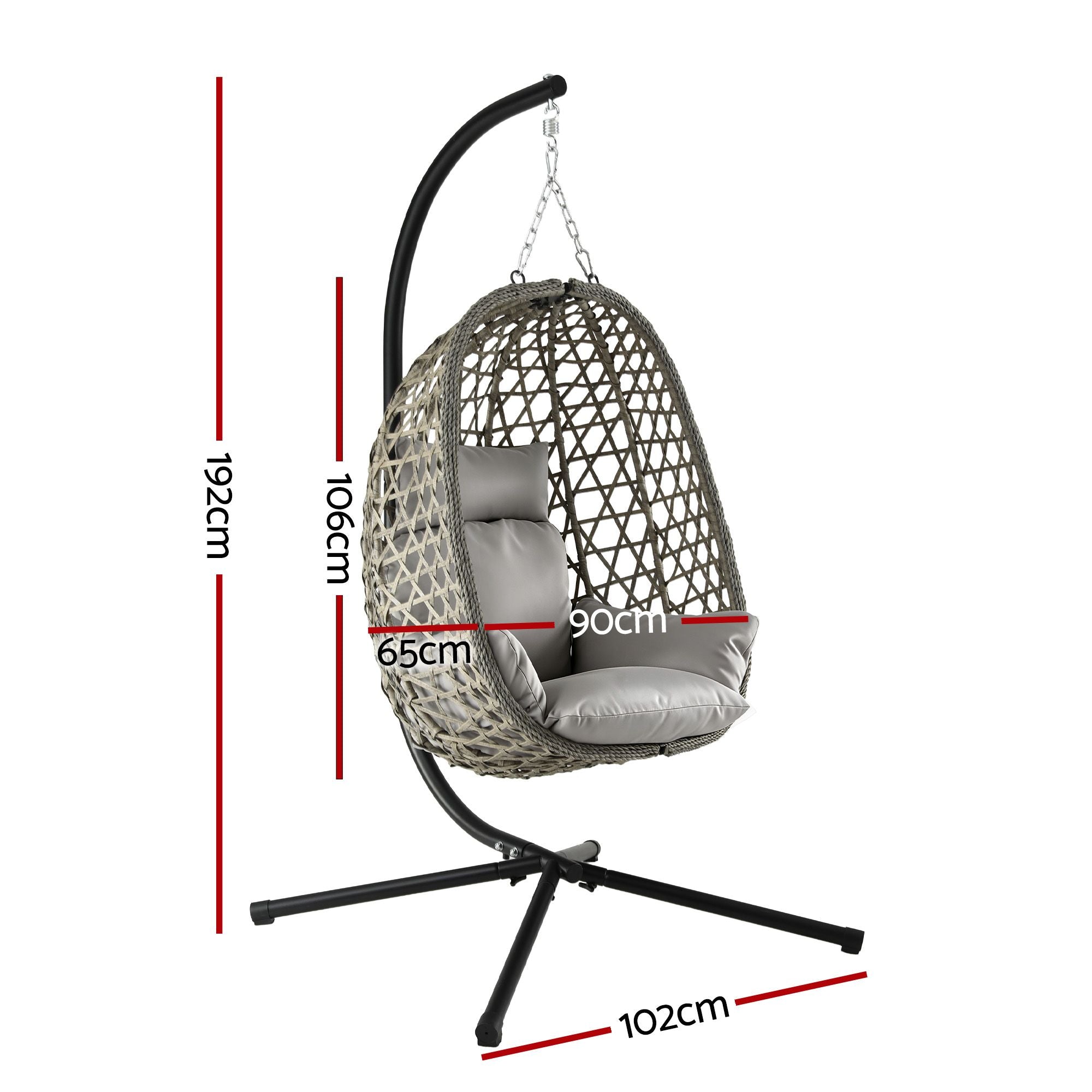 Outdoor Swing Chair with Stand and Cushion 102x192cm - Grey