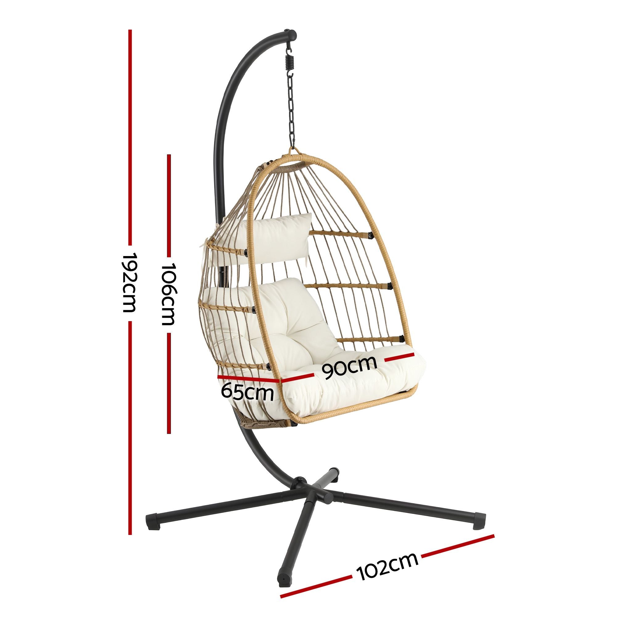 Gardeon Foldable Outdoor Swing Chair with Stand and Cushion - Latte