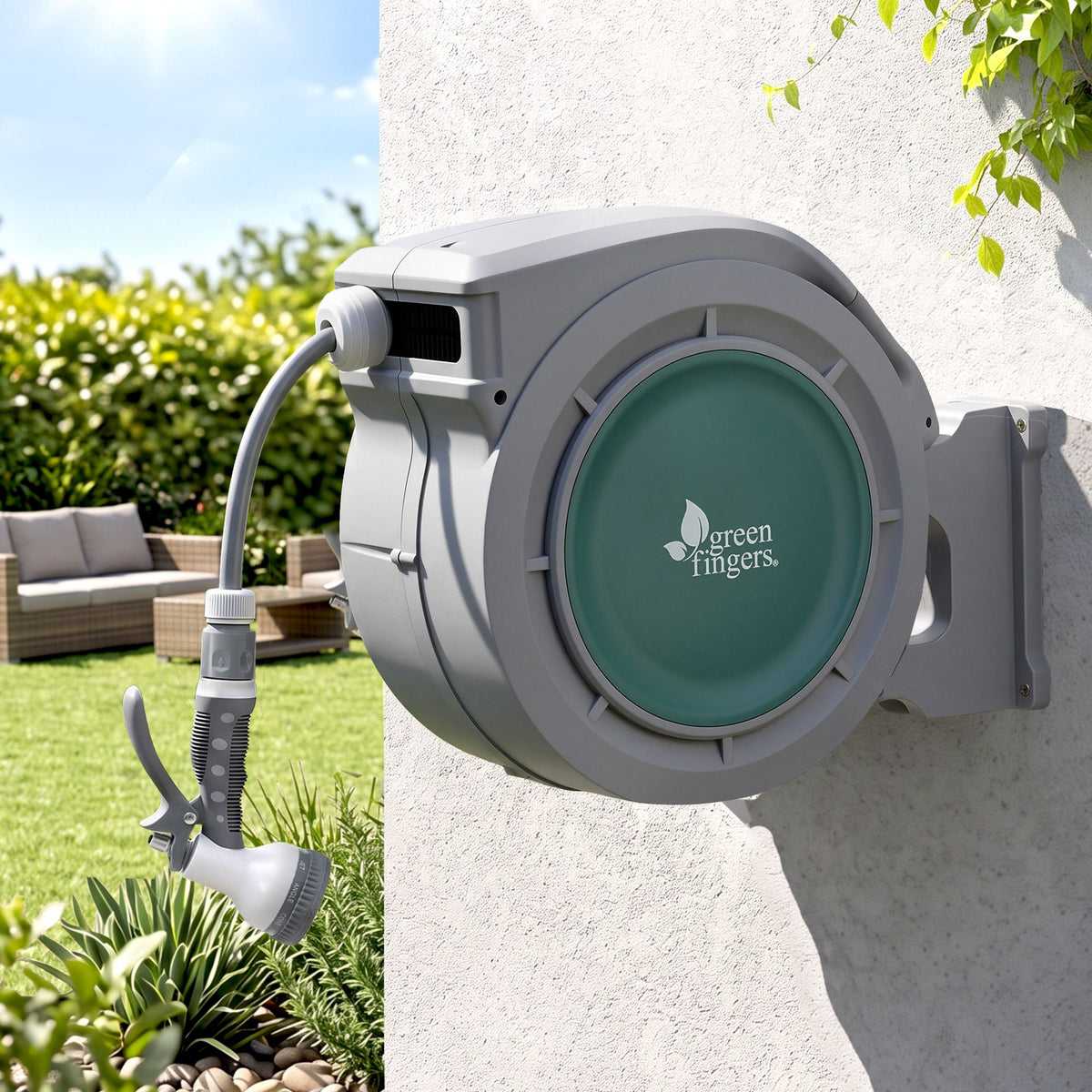 10m Retractable Wall Mounted Garden Hose Reel with 9-Pattern Nozzle