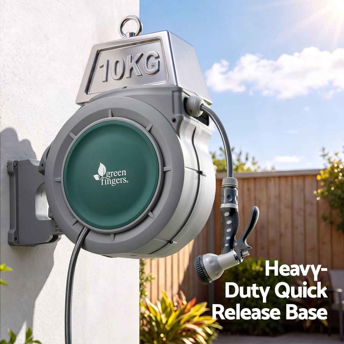 10m Retractable Wall Mounted Garden Hose Reel with 9-Pattern Nozzle