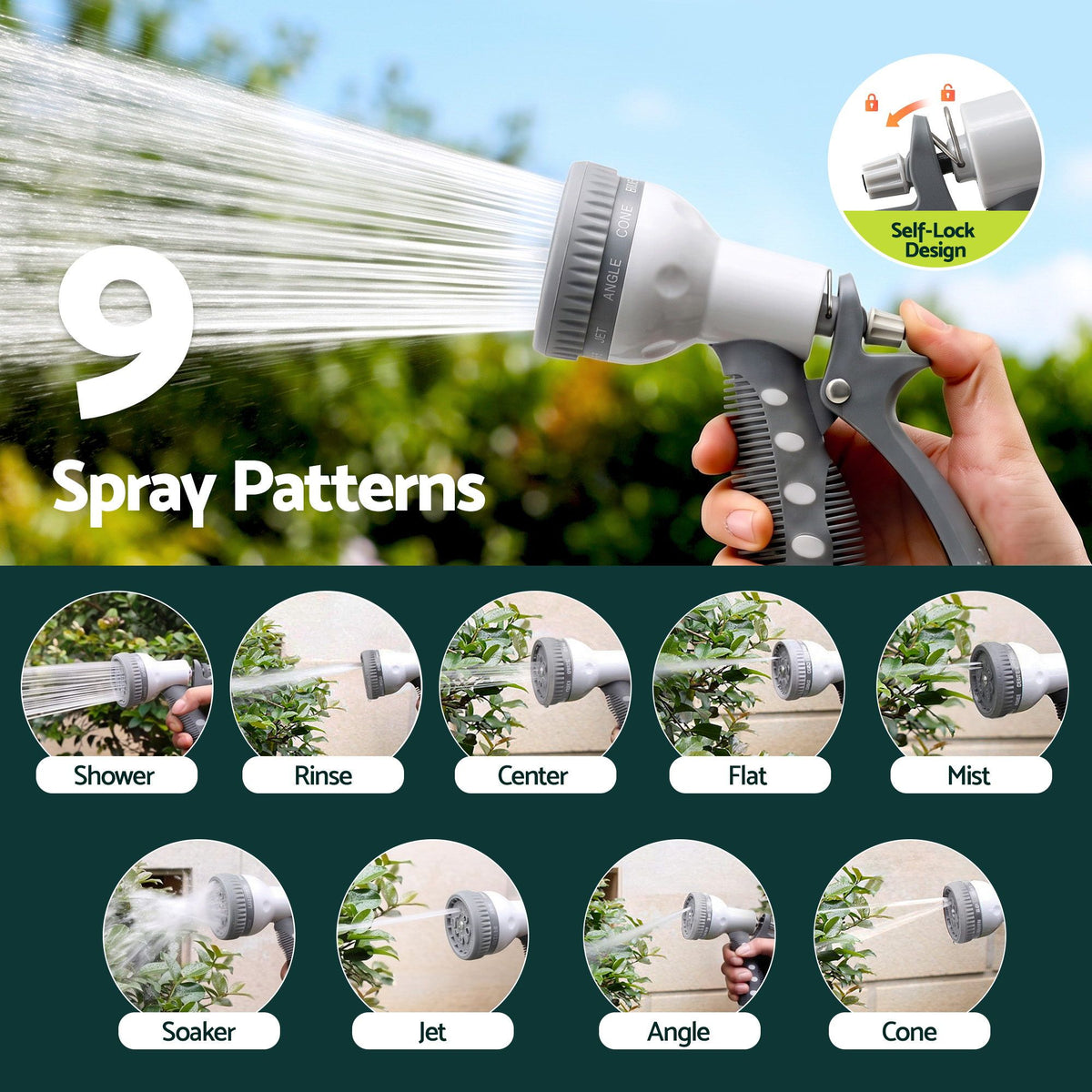 10m Retractable Wall Mounted Garden Hose Reel with 9-Pattern Nozzle