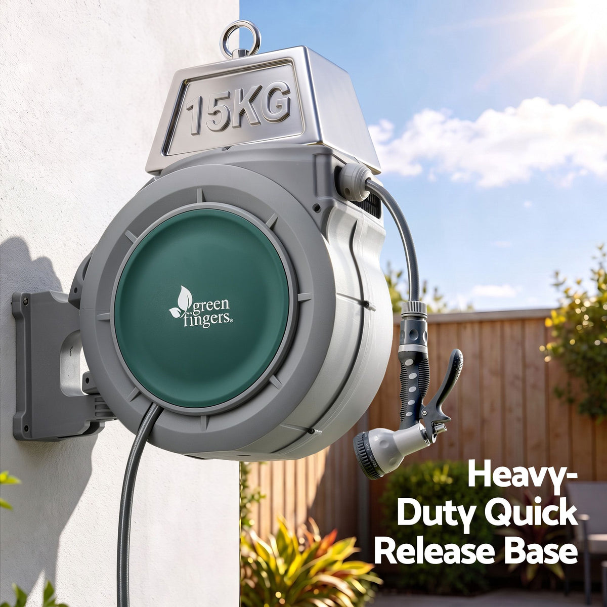 20m Retractable Wall Mounted Garden Hose Reel with 9-Pattern Nozzle - Green