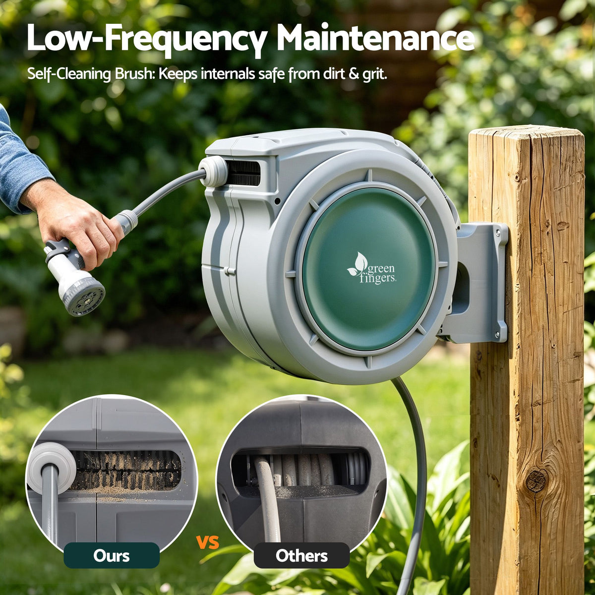 20m Retractable Wall Mounted Garden Hose Reel with 9-Pattern Nozzle - Green