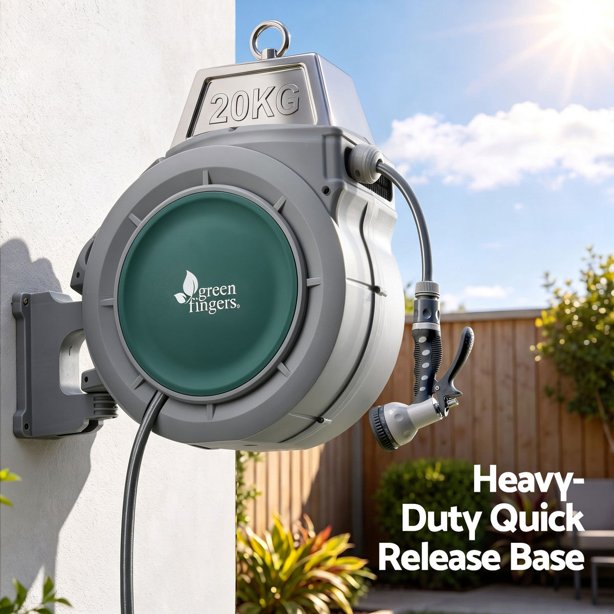 30m Retractable Wall Mounted Garden Hose Reel with 9-Pattern Nozzle - Green