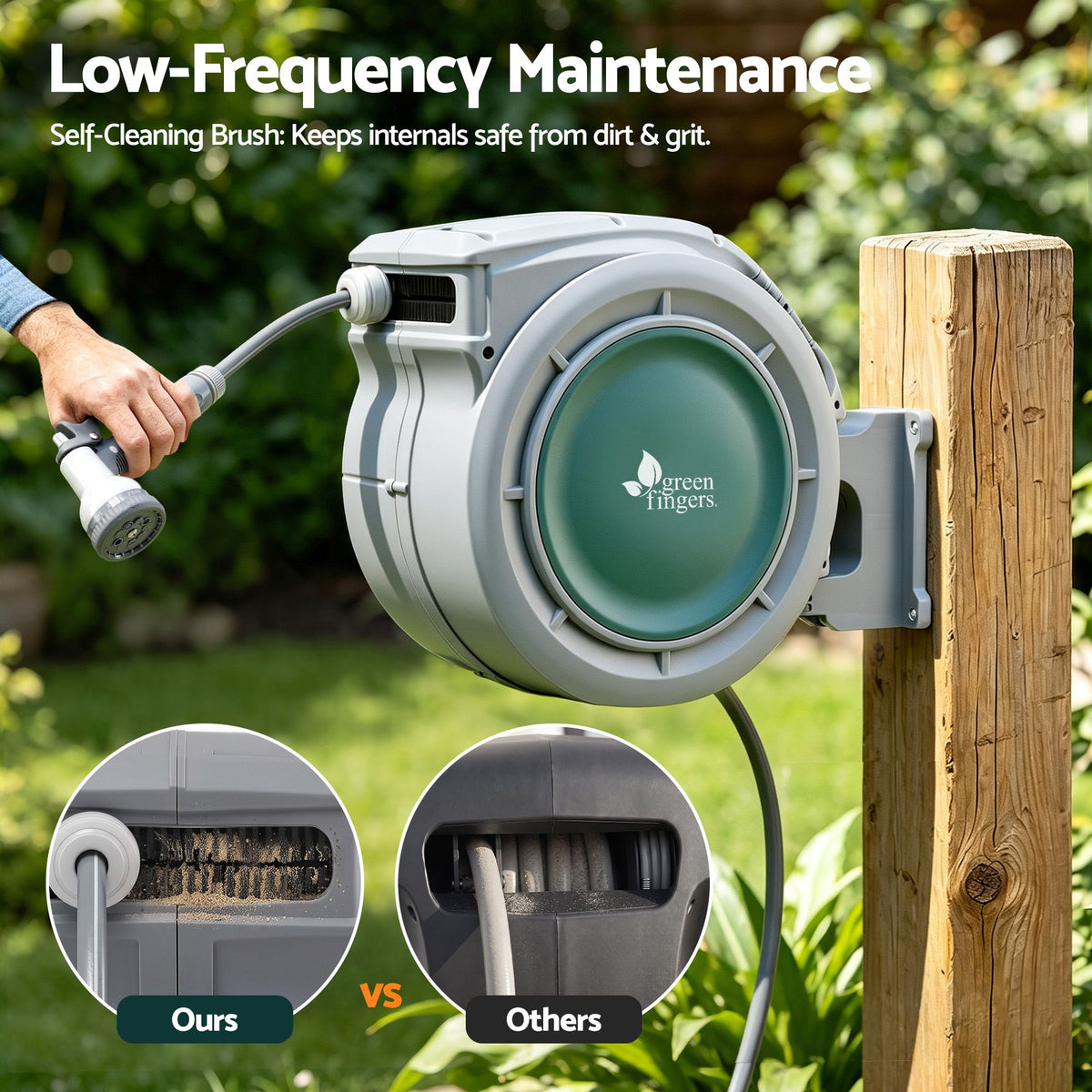 30m Retractable Wall Mounted Garden Hose Reel with 9-Pattern Nozzle - Green