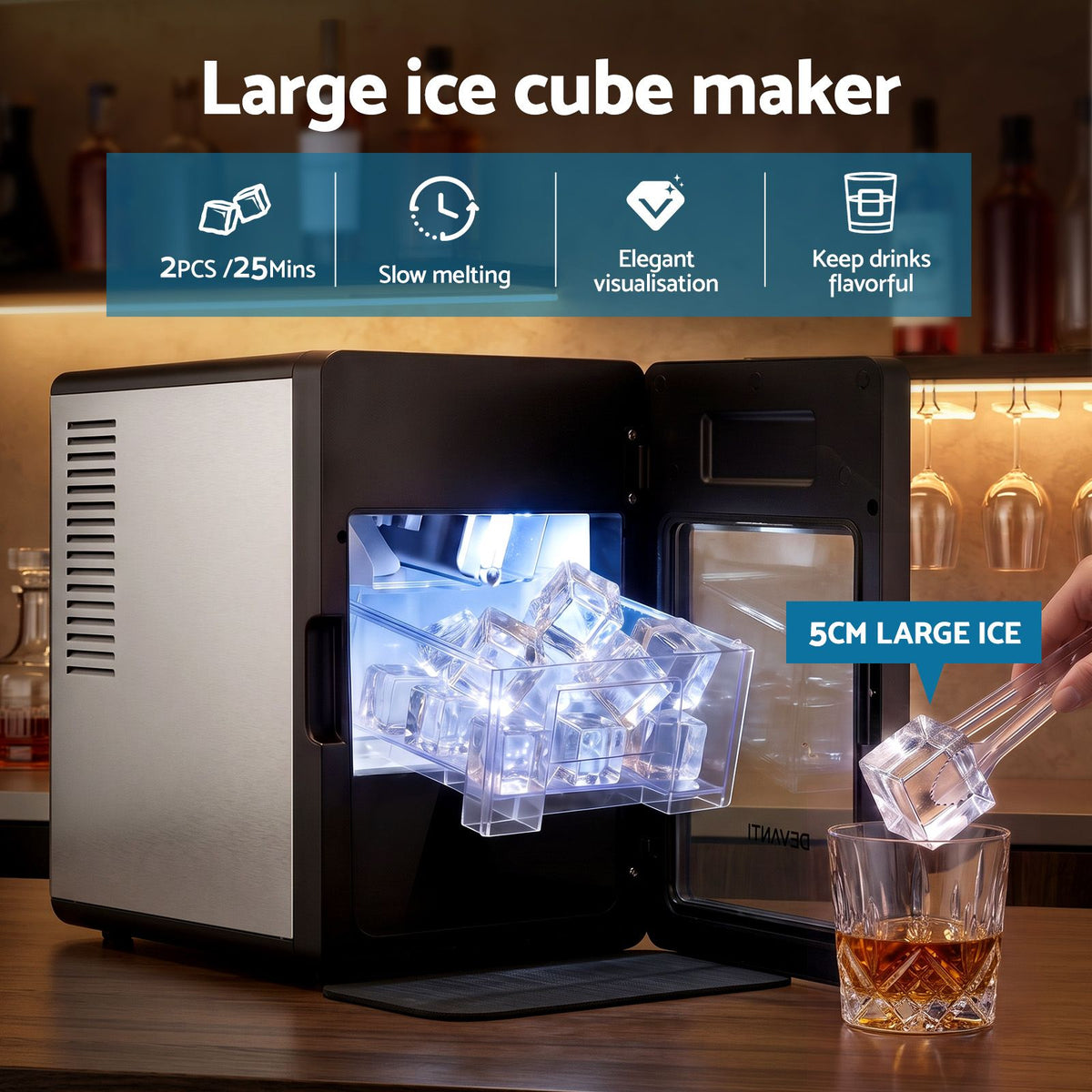 Ice Maker Countertop Machine 5cm Large Cubes 150pcs/24h for Home