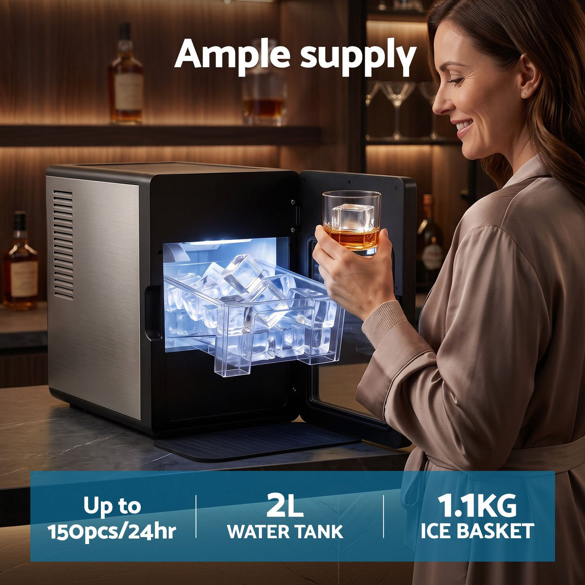 Ice Maker Countertop Machine 5cm Large Cubes 150pcs/24h for Home