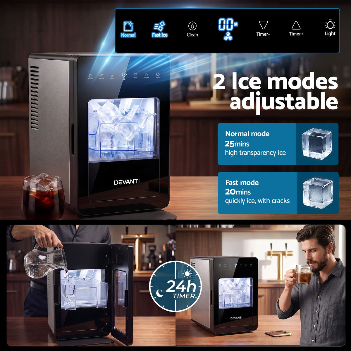 Ice Maker Countertop Machine 5cm Large Cubes 150pcs/24h for Home