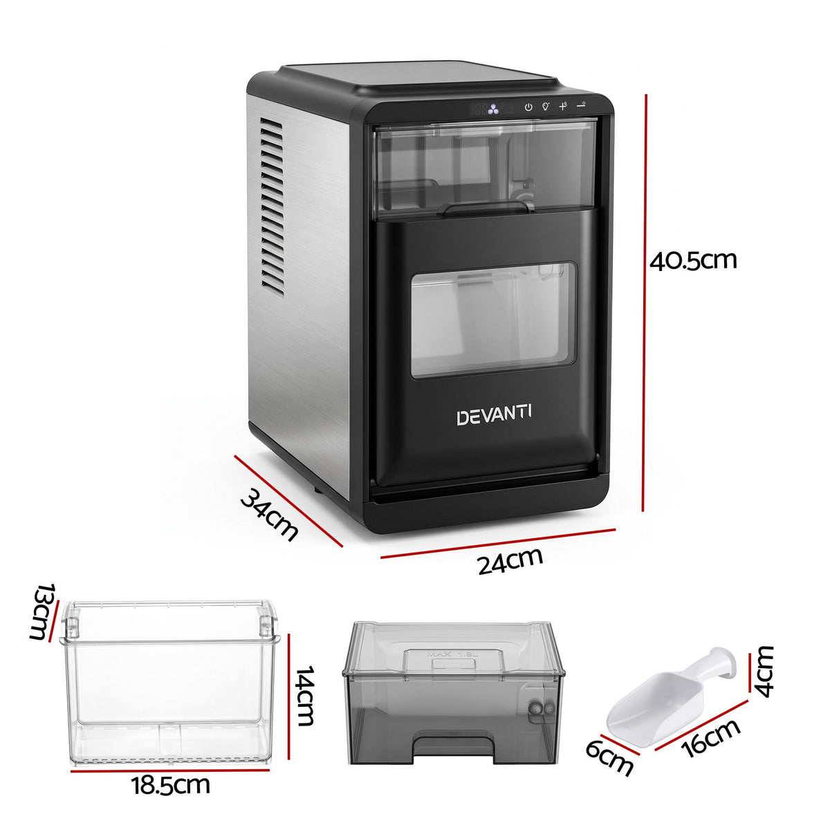 Crescent Ice Maker 16pcs 12KG/24H Countertop Machine for Home - Black