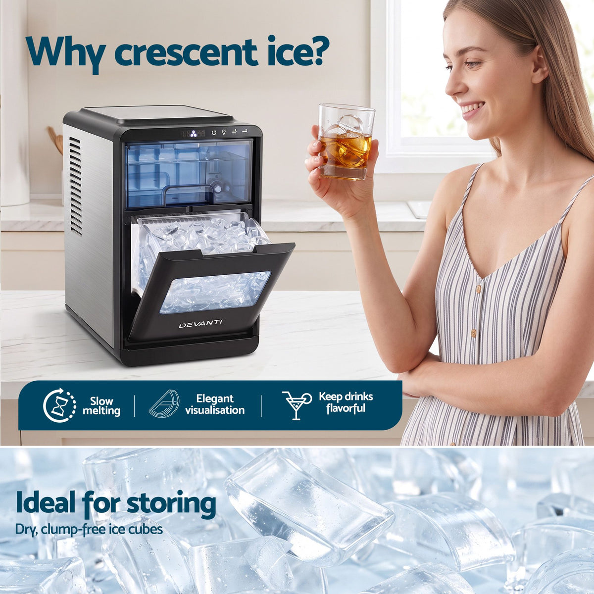 Crescent Ice Maker 16pcs 12KG/24H Countertop Machine for Home - Black