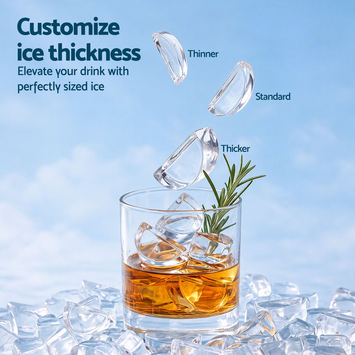 Crescent Ice Maker 16pcs 12KG/24H Countertop Machine for Home - Black
