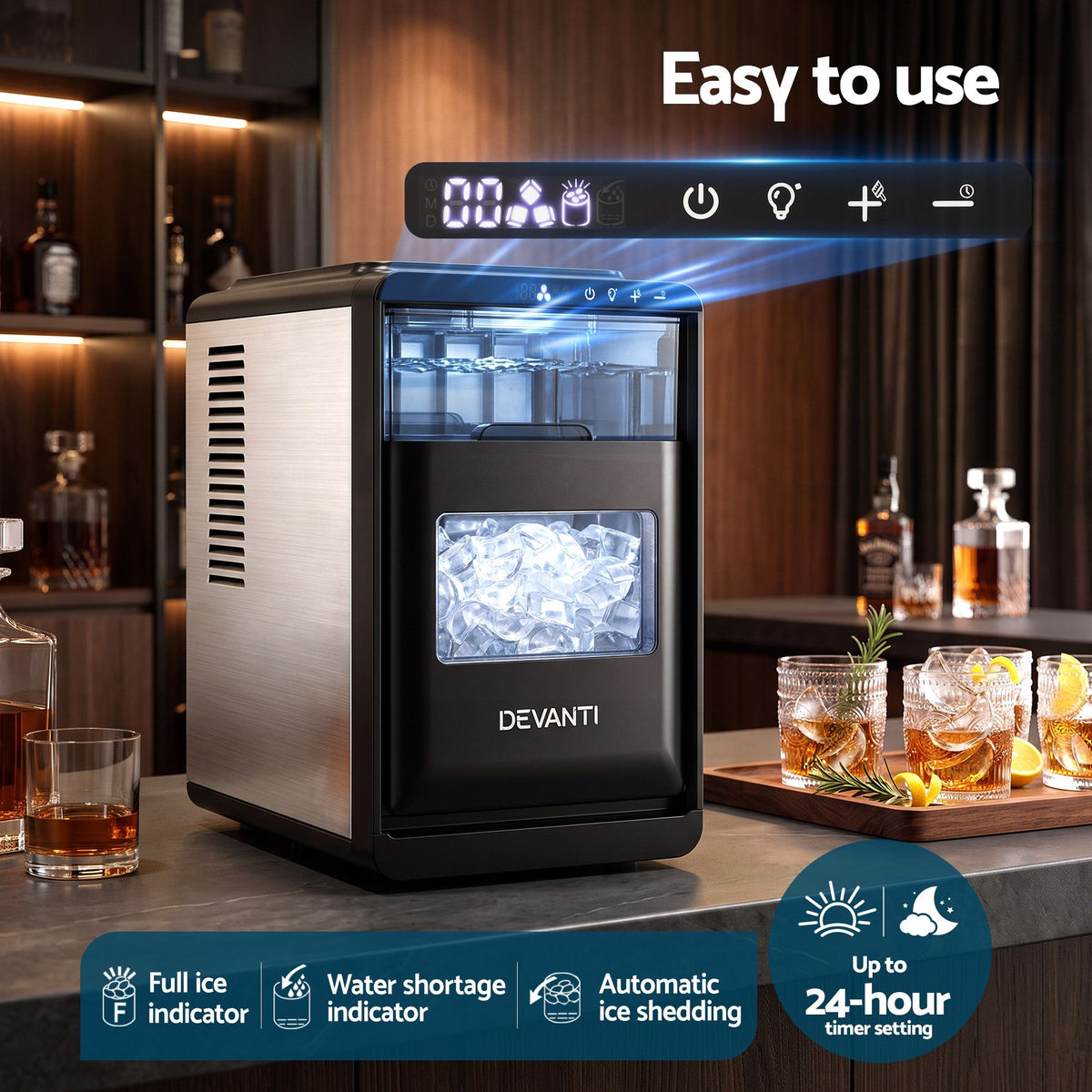 Crescent Ice Maker 16pcs 12KG/24H Countertop Machine for Home - Black