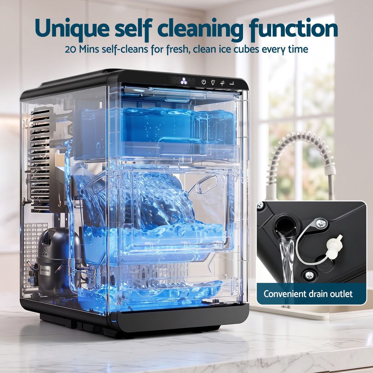 Crescent Ice Maker 16pcs 12KG/24H Countertop Machine for Home - Black