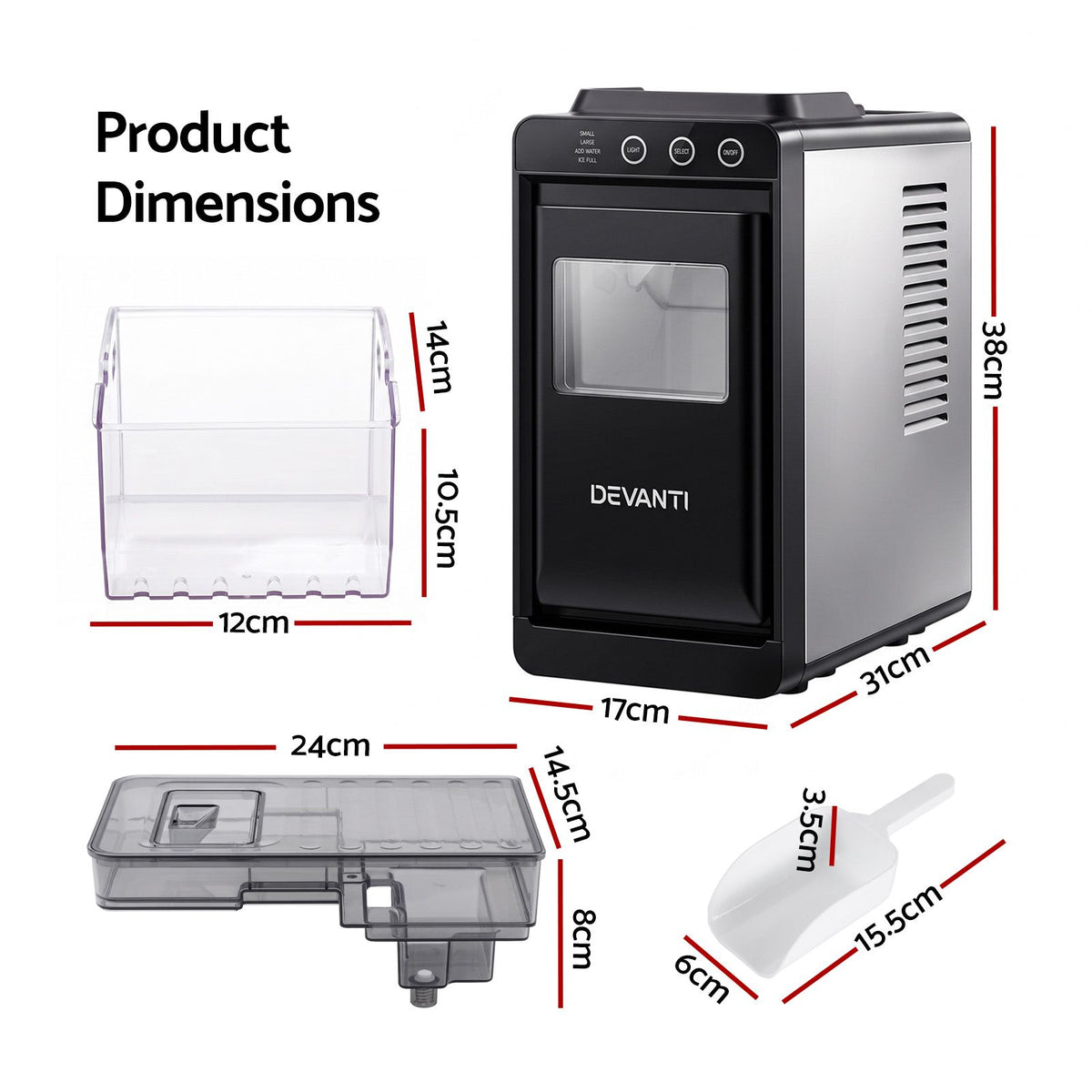 Slim Compact Countertop Ice Maker 12KG/24H with Touch Panel and Self-Cleaning - Black