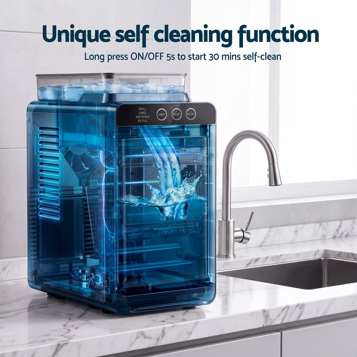 Slim Compact Countertop Ice Maker 12KG/24H with Touch Panel and Self-Cleaning - Black