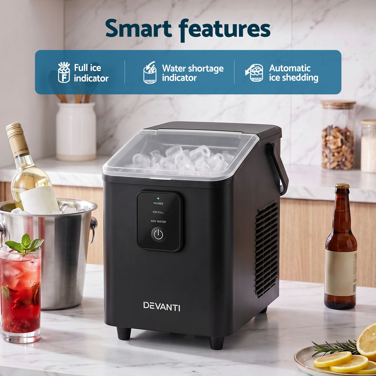 Portable Ice Maker 11-12kg Daily Capacity Bullet Cube Machine - Black