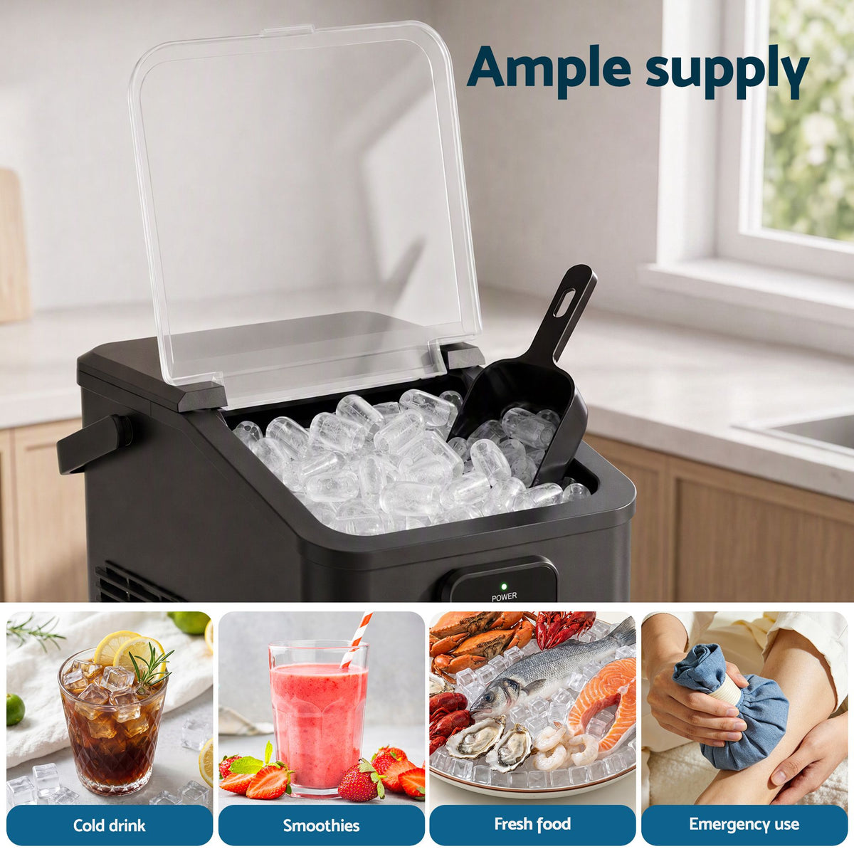 Portable Ice Maker 11-12kg Daily Capacity Bullet Cube Machine - Black