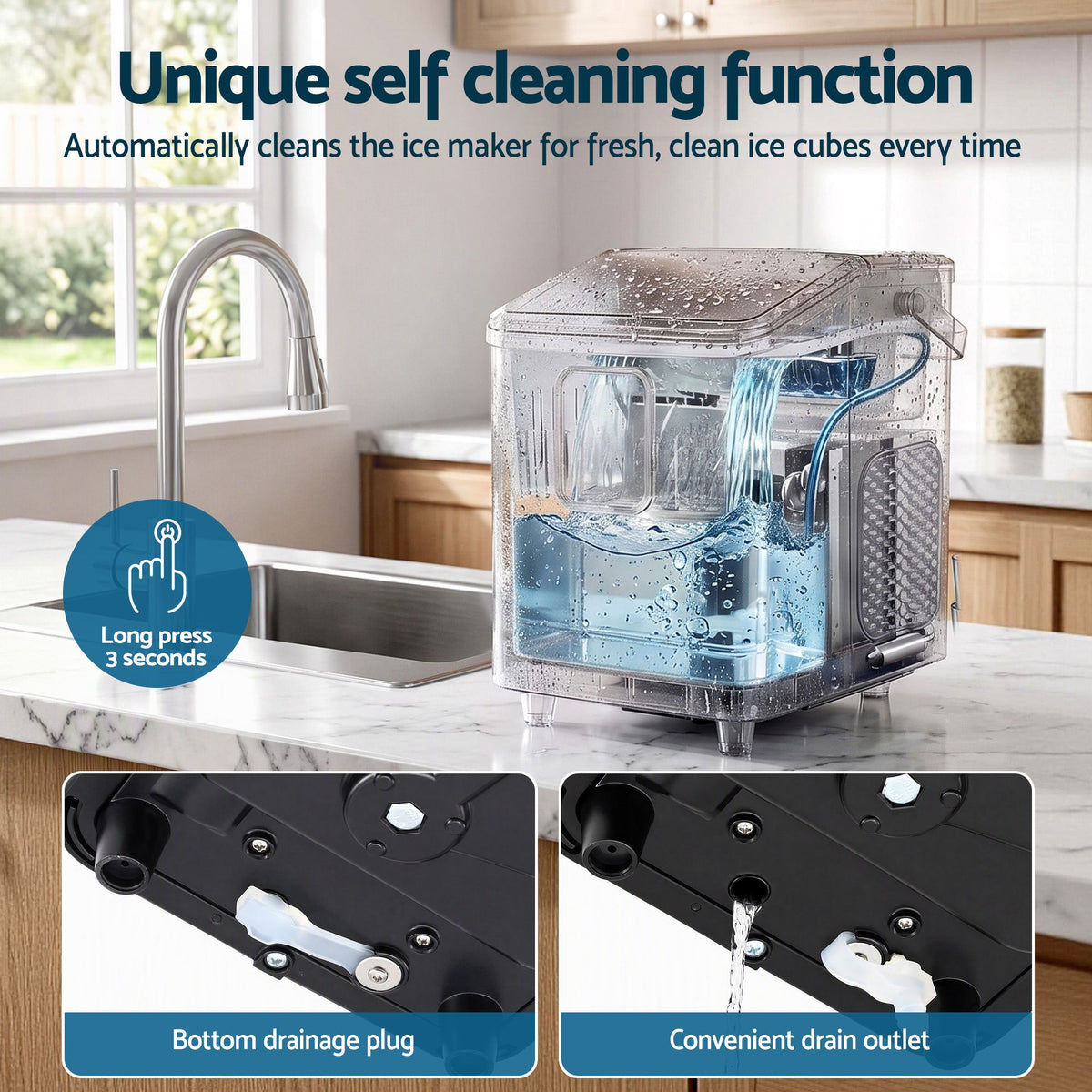 Portable Ice Maker 11-12kg Daily Capacity Bullet Cube Machine - Black