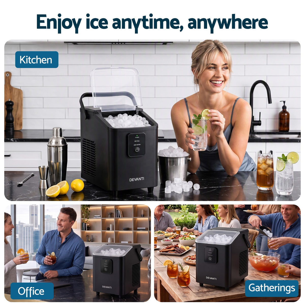 Portable Ice Maker 11-12kg Daily Capacity Bullet Cube Machine - Black