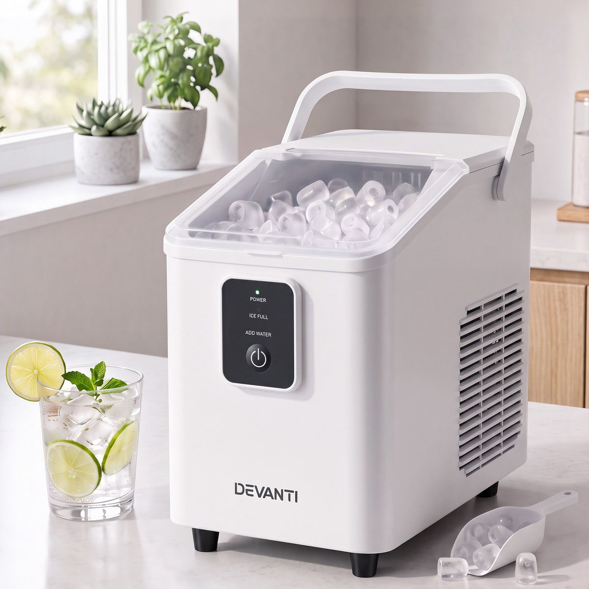 Portable Bullet Cube Ice Maker 11-12kg Capacity - White