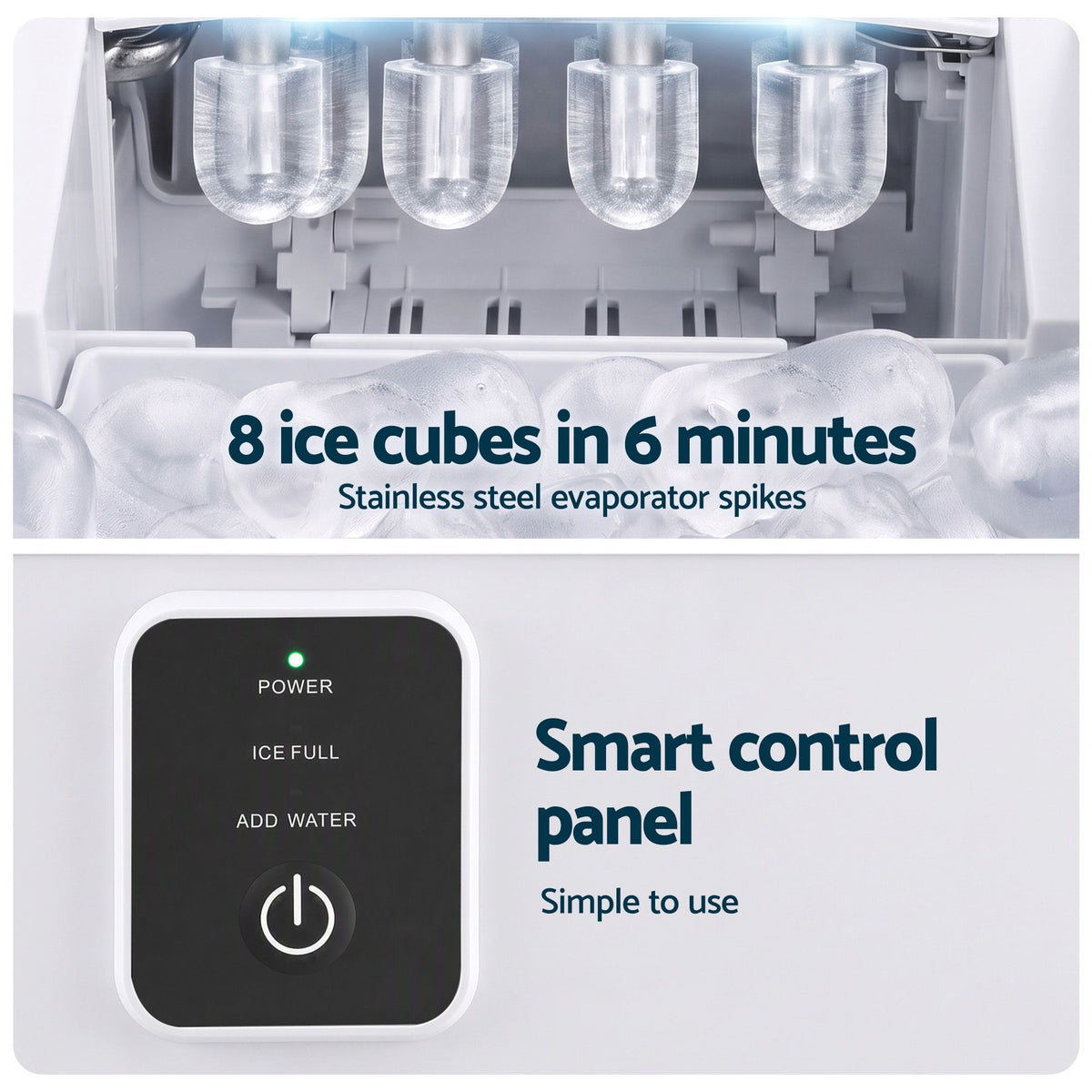 Portable Bullet Cube Ice Maker 11-12kg Capacity - White