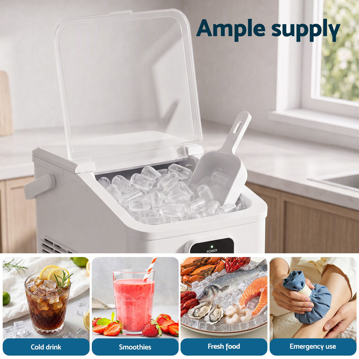 Portable Bullet Cube Ice Maker 11-12kg Capacity - White