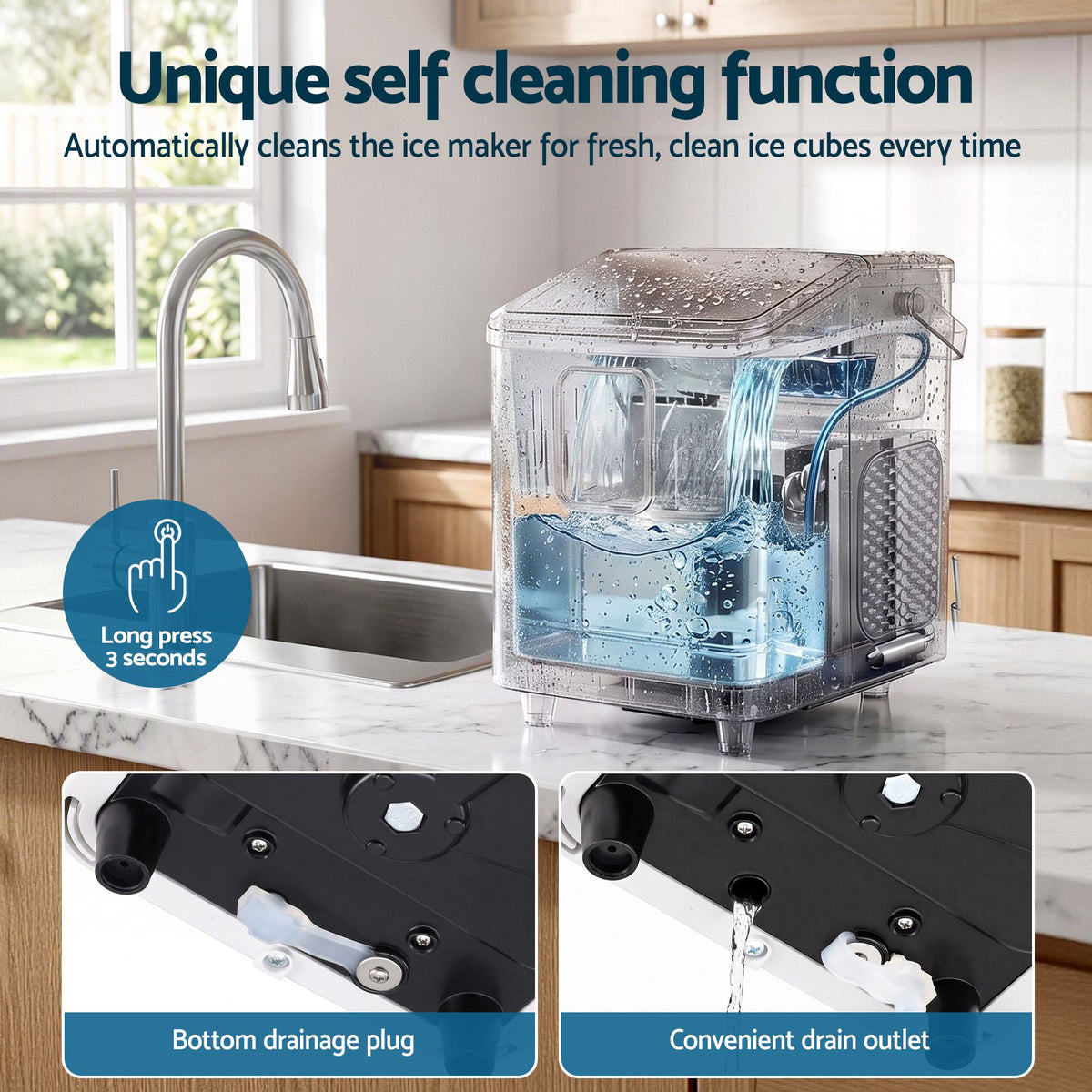 Portable Bullet Cube Ice Maker 11-12kg Capacity - White