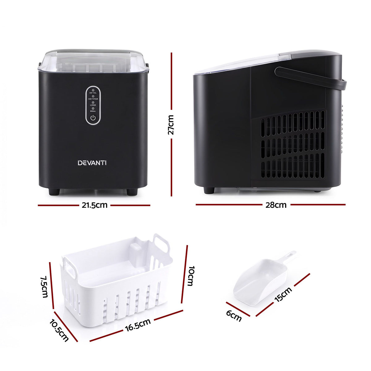 Portable Countertop Ice Maker Bullet Cube 12KG - Black