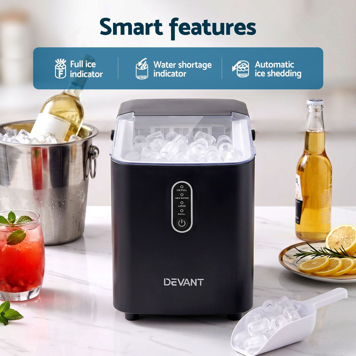 Portable Countertop Ice Maker Bullet Cube 12KG - Black
