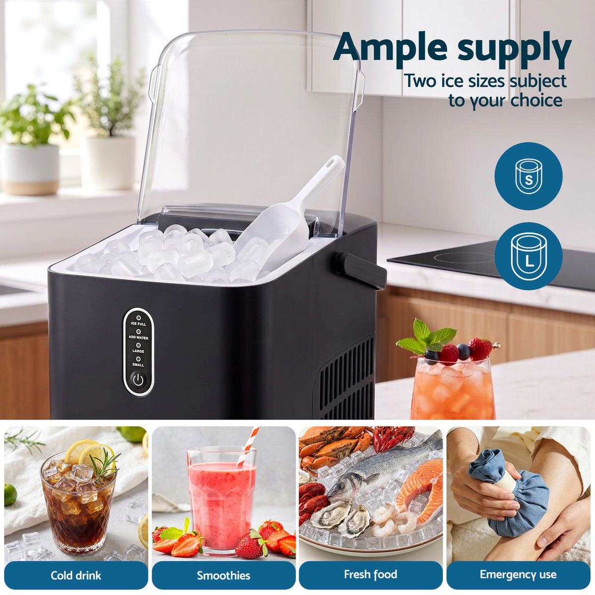 Portable Countertop Ice Maker Bullet Cube 12KG - Black