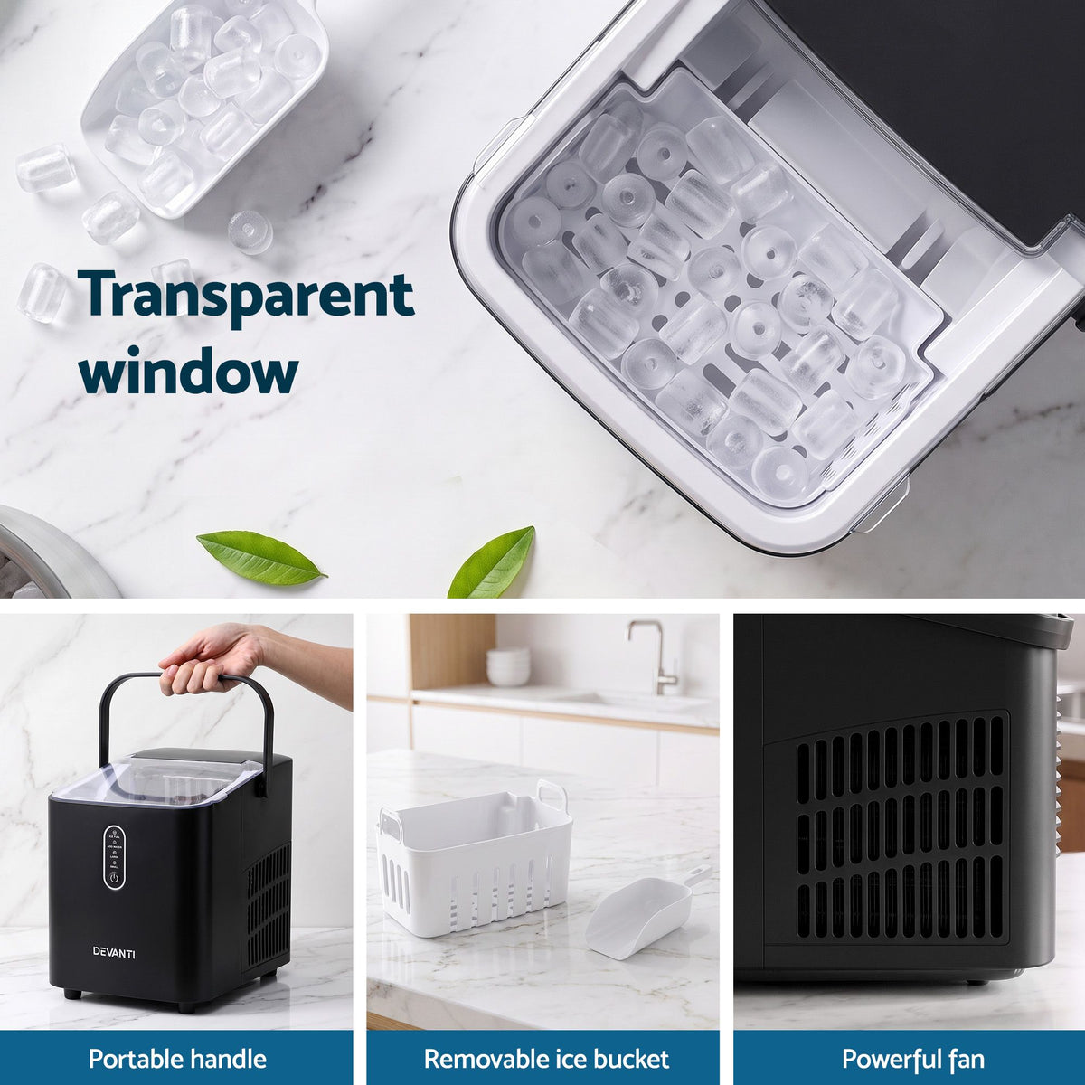 Portable Countertop Ice Maker Bullet Cube 12KG - Black