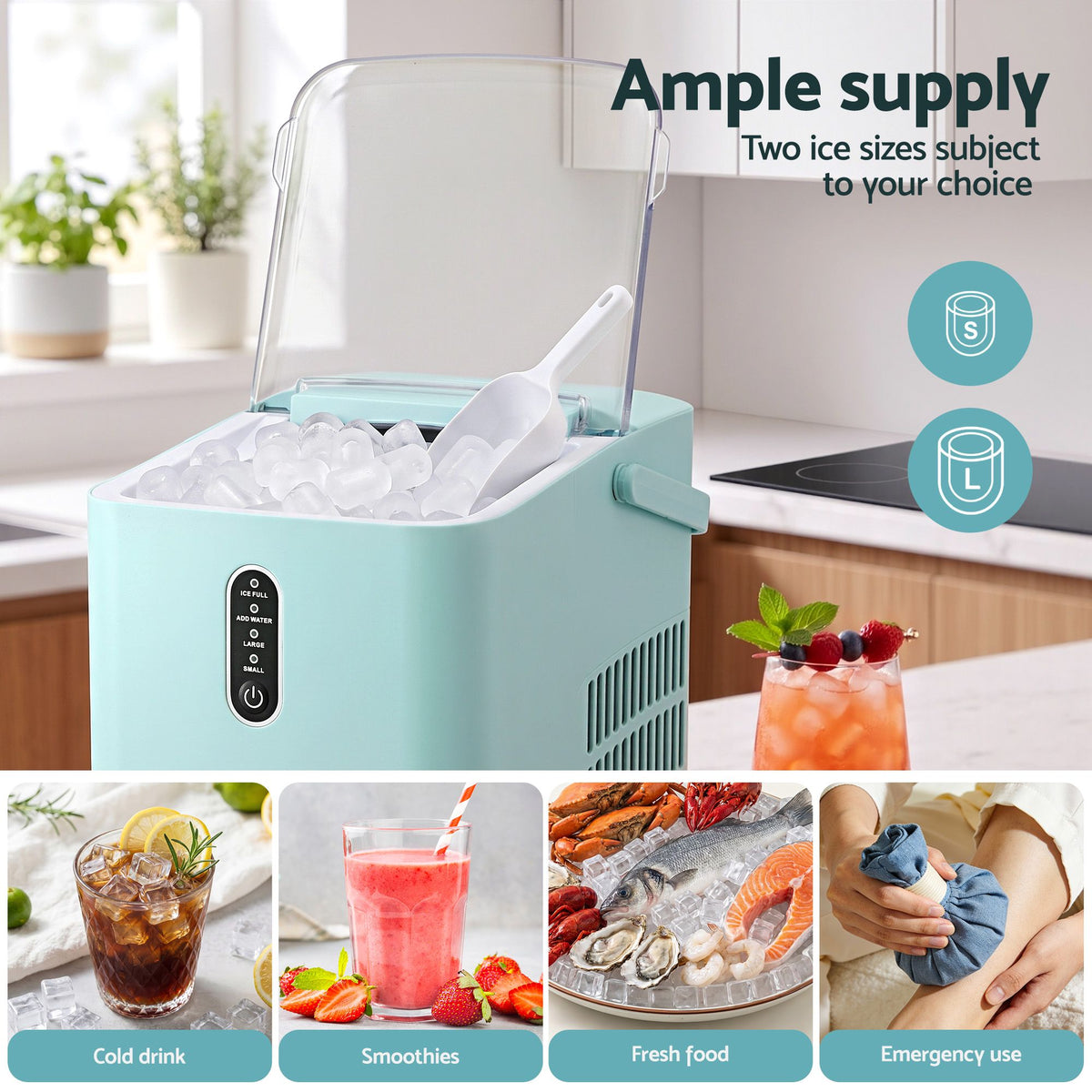 12KG Portable Bullet Ice Maker Machine - Green