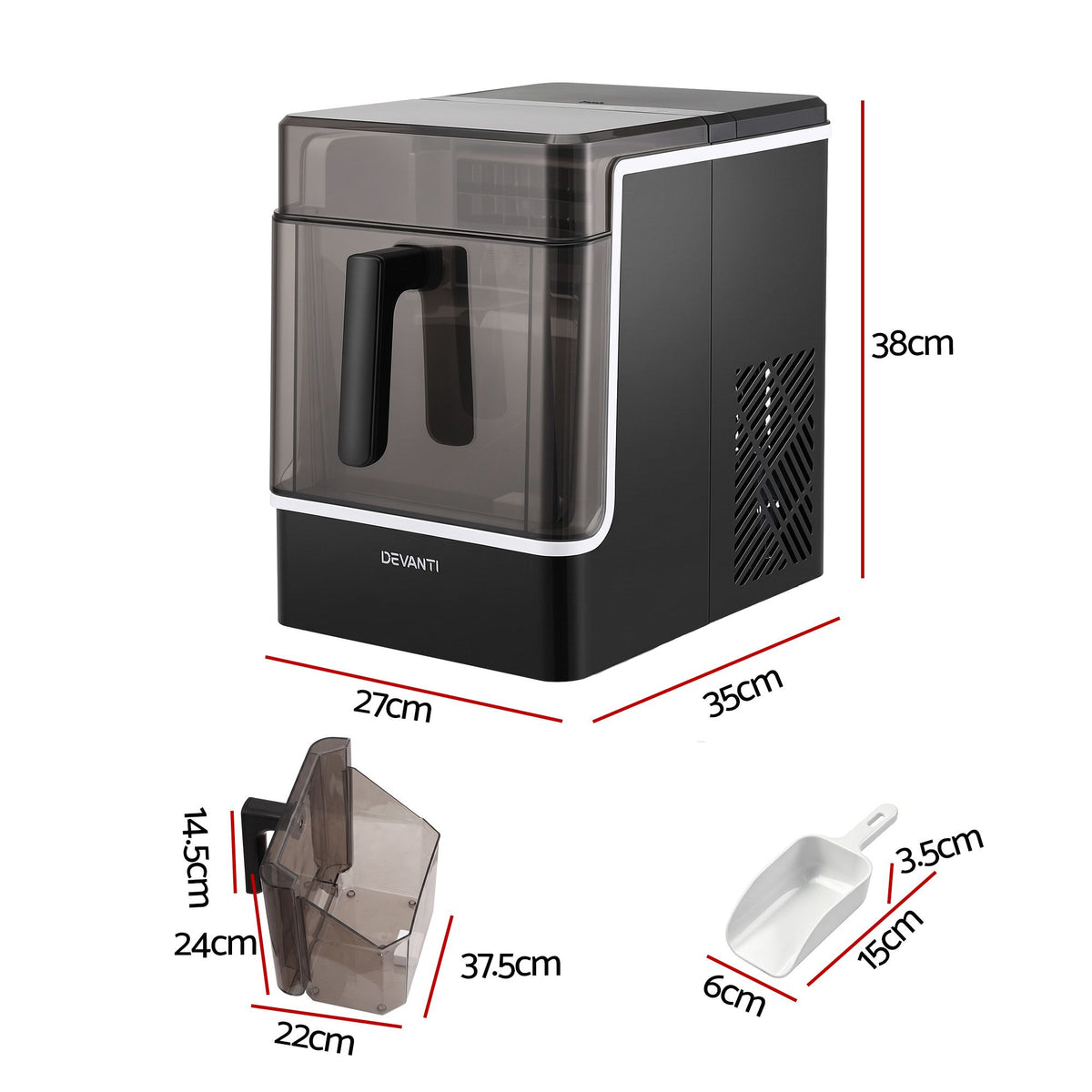 Ice Maker Portable 23kg Daily Square Cube with Basket - Black