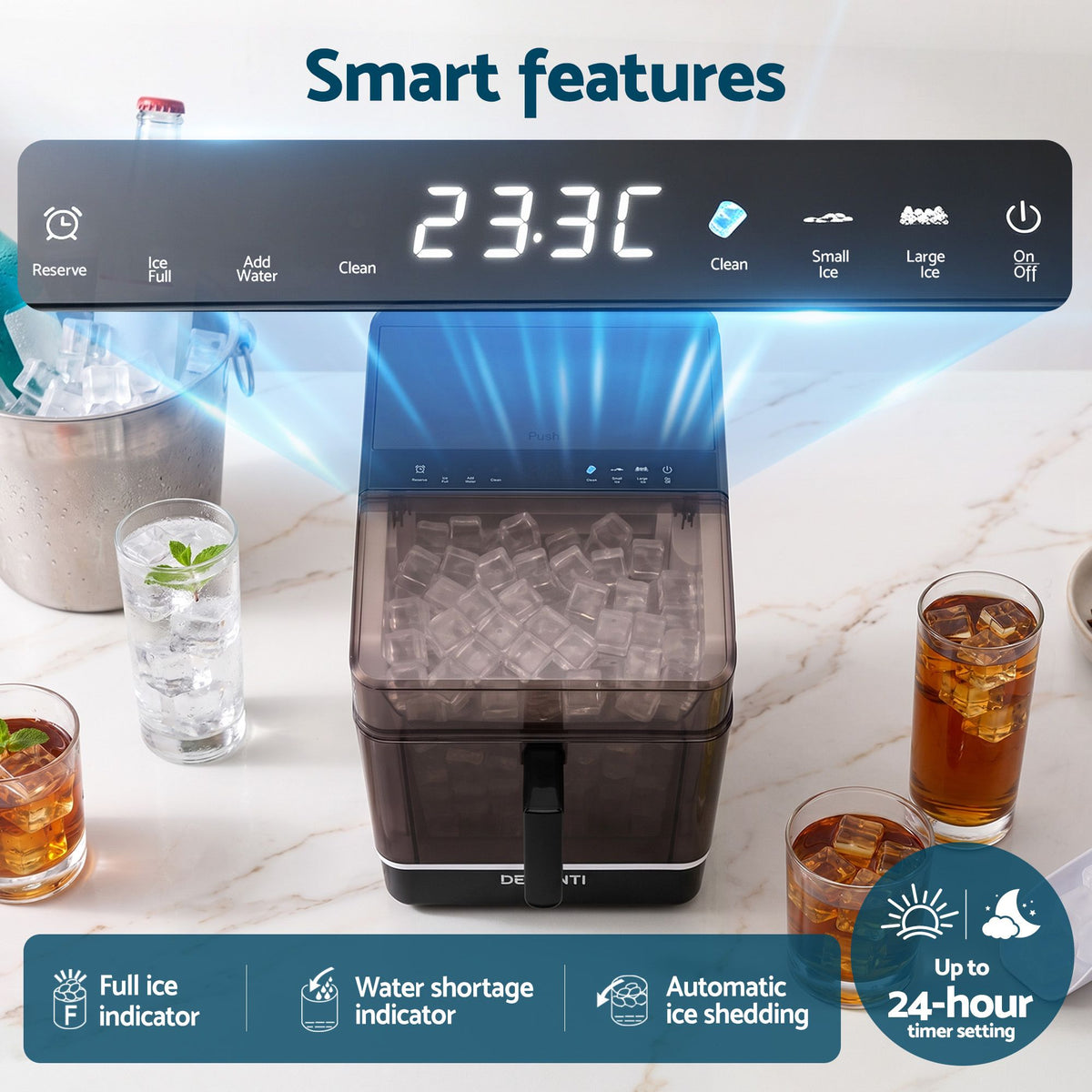 Ice Maker Portable 23kg Daily Square Cube with Basket - Black