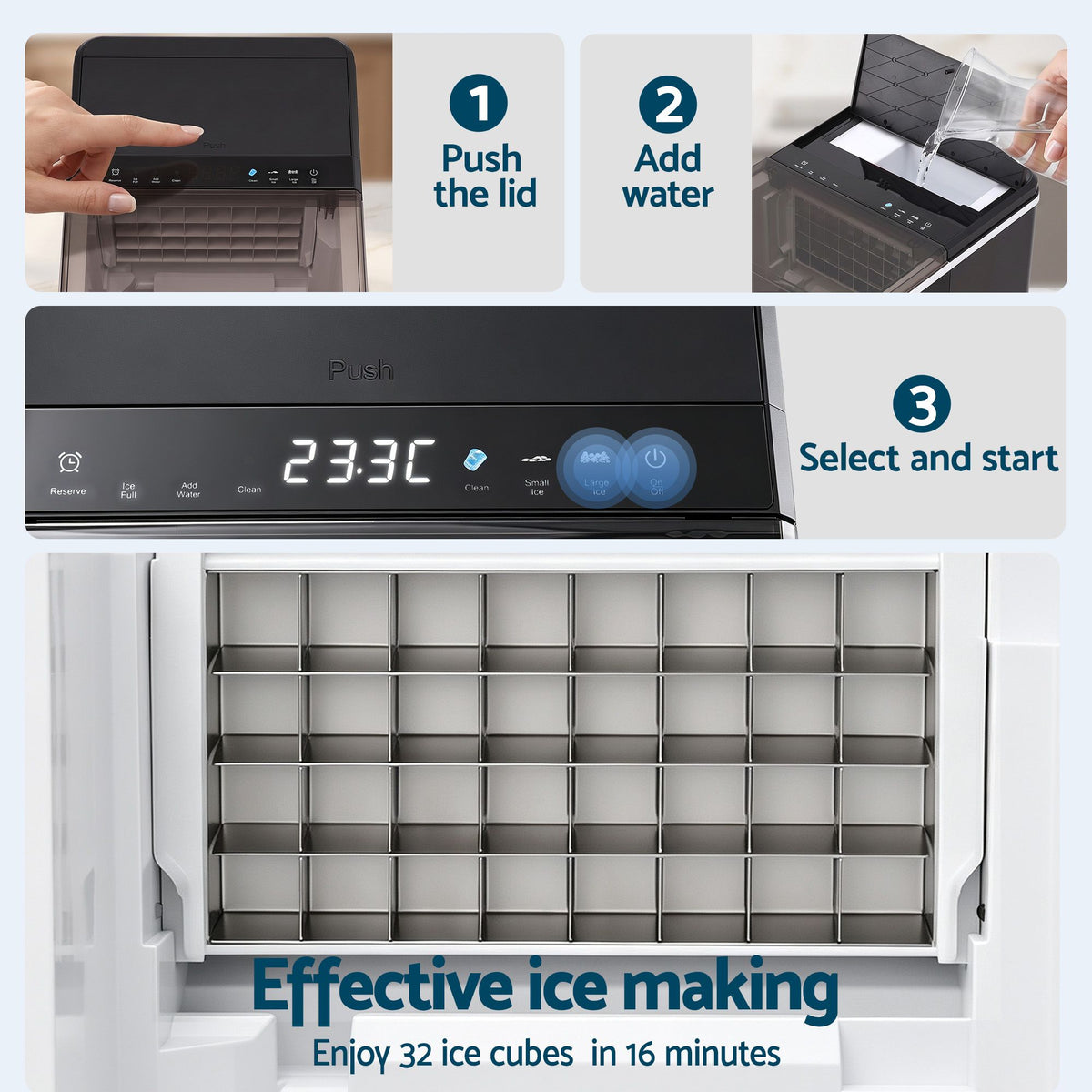 Ice Maker Portable 23kg Daily Square Cube with Basket - Black