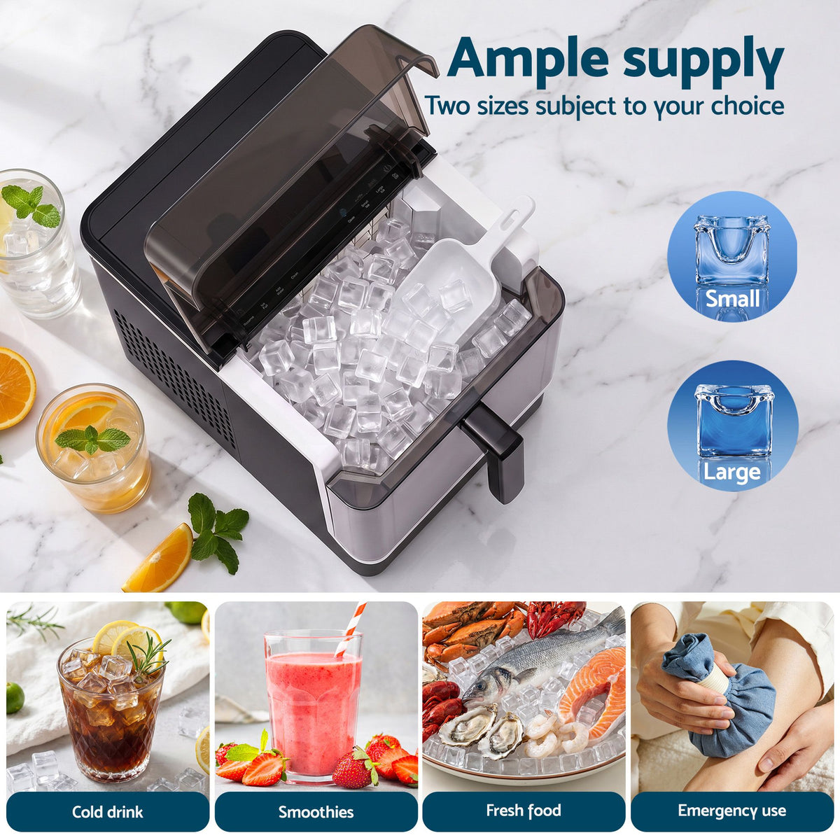 Ice Maker Portable 23kg Daily Square Cube with Basket - Black