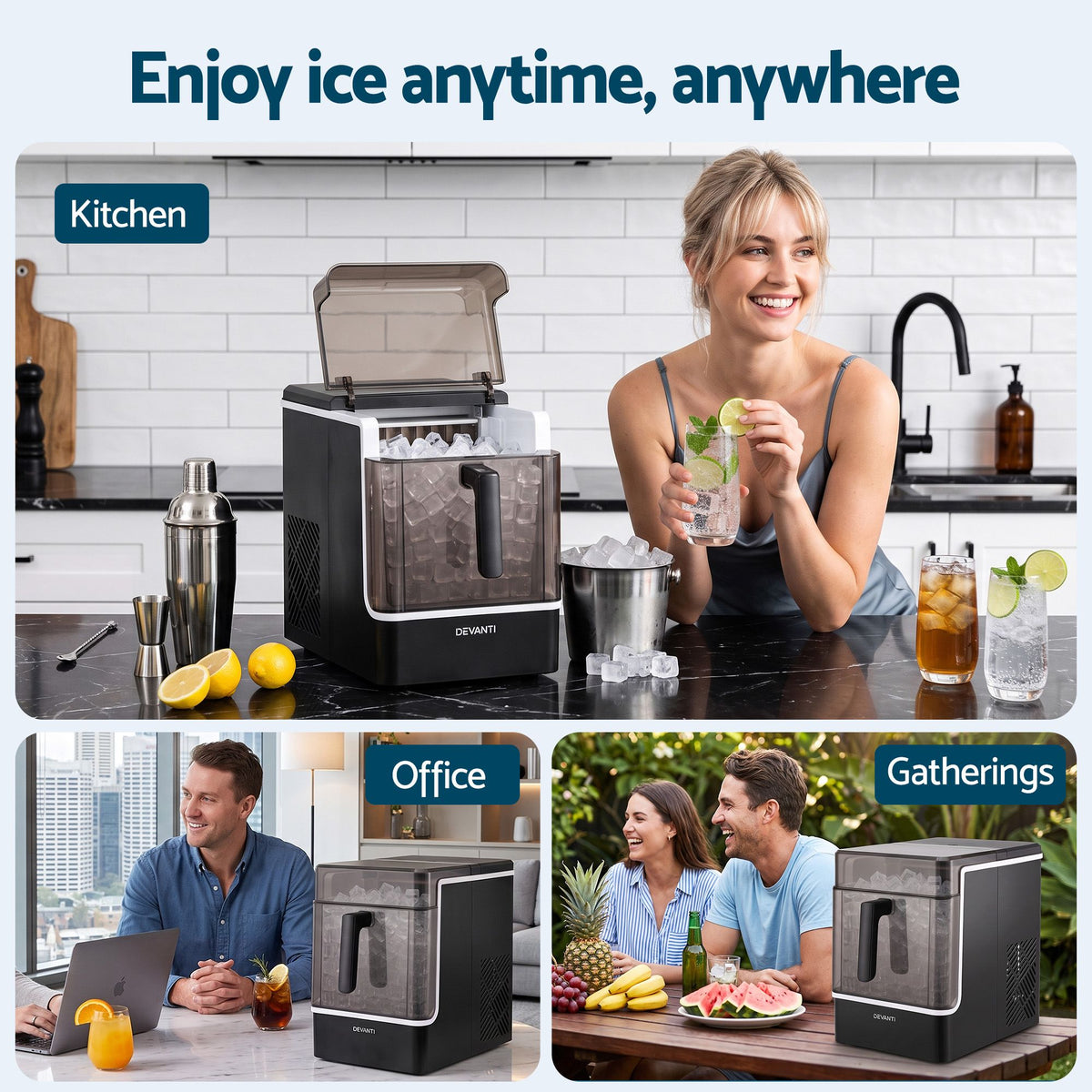 Ice Maker Portable 23kg Daily Square Cube with Basket - Black