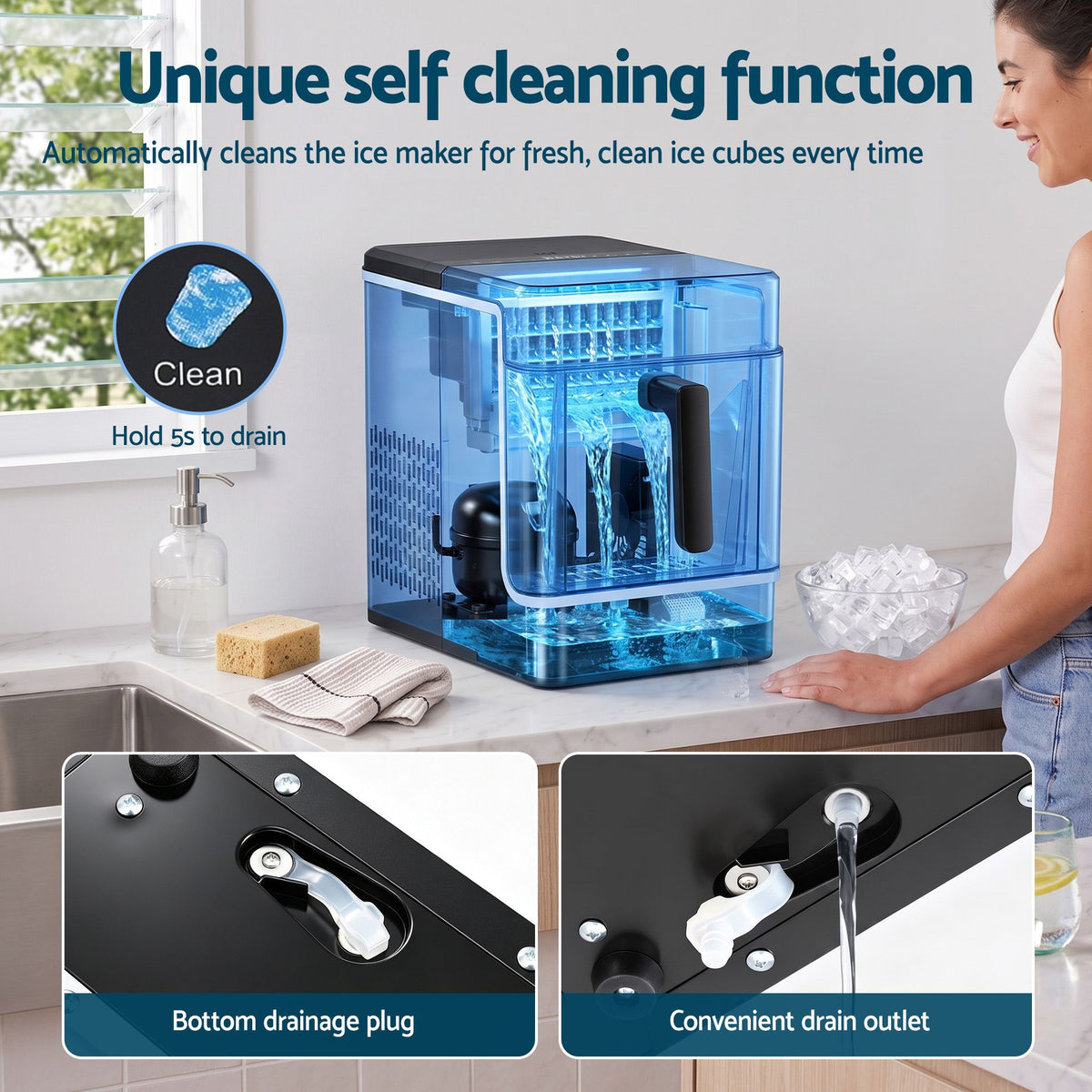 Ice Maker Portable 23kg Daily Square Cube with Basket - Black