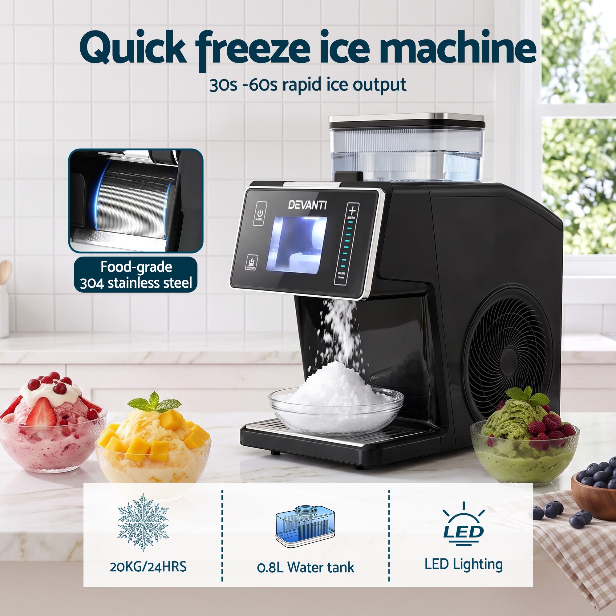 20kg/24hr Ice Maker Snowflake Bingsu Shaved Ice Slushie Maker Black