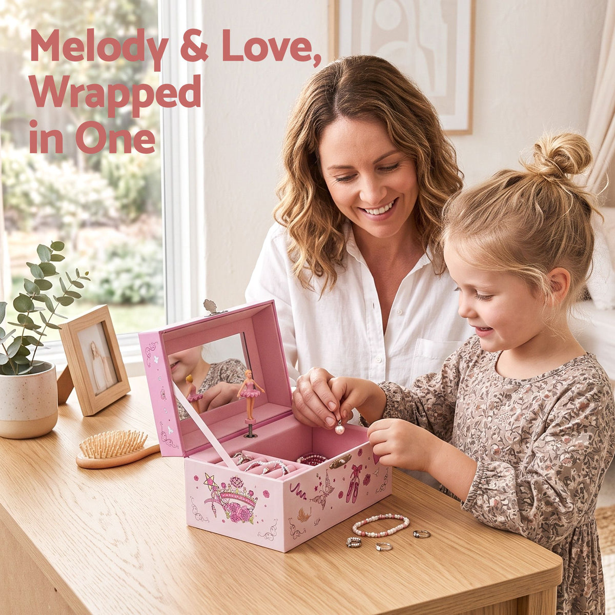 Kids Jewellery Box Organiser with Music and Mirror for Girls - Pink