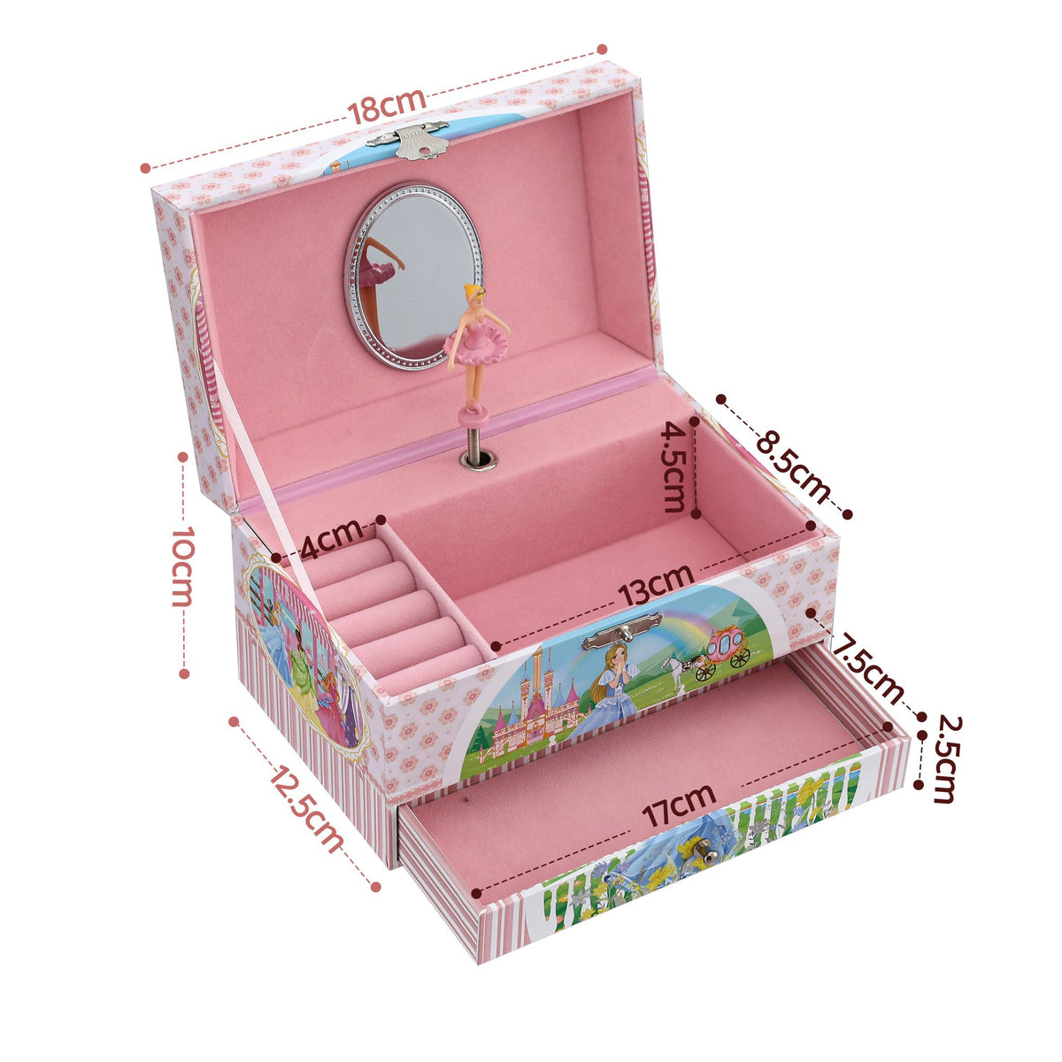 Kids Jewellery Box Organiser with Music and Drawer for Girls