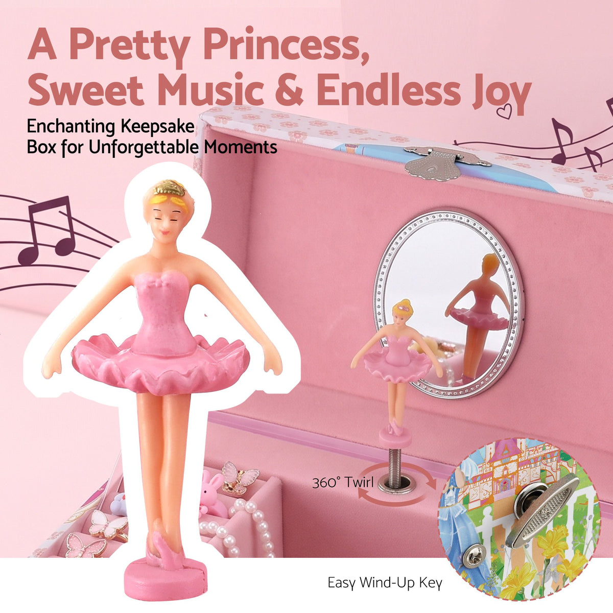 Kids Jewellery Box Organiser with Music and Drawer for Girls