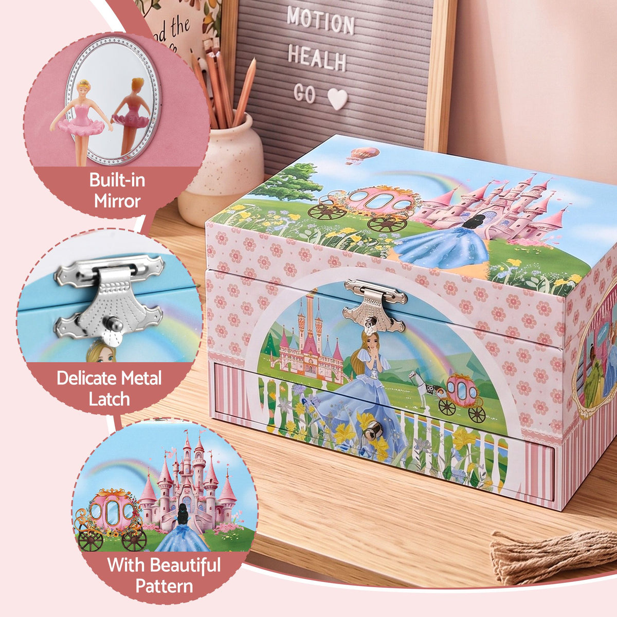 Kids Jewellery Box Organiser with Music and Drawer for Girls
