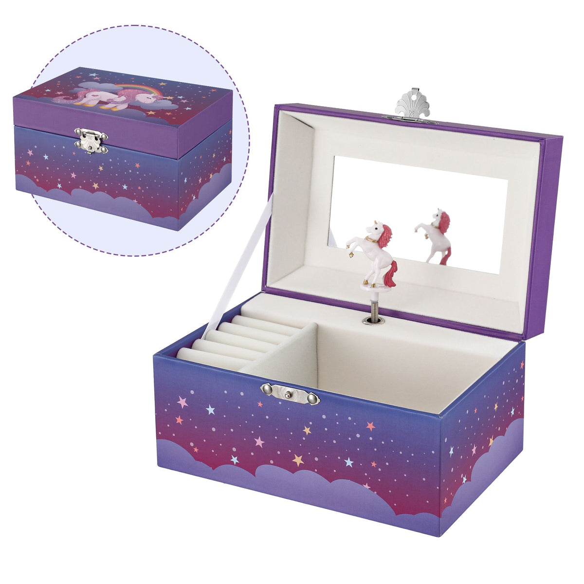 Kids Jewellery Box Organiser with Music and Mirror Unicorn - Purple