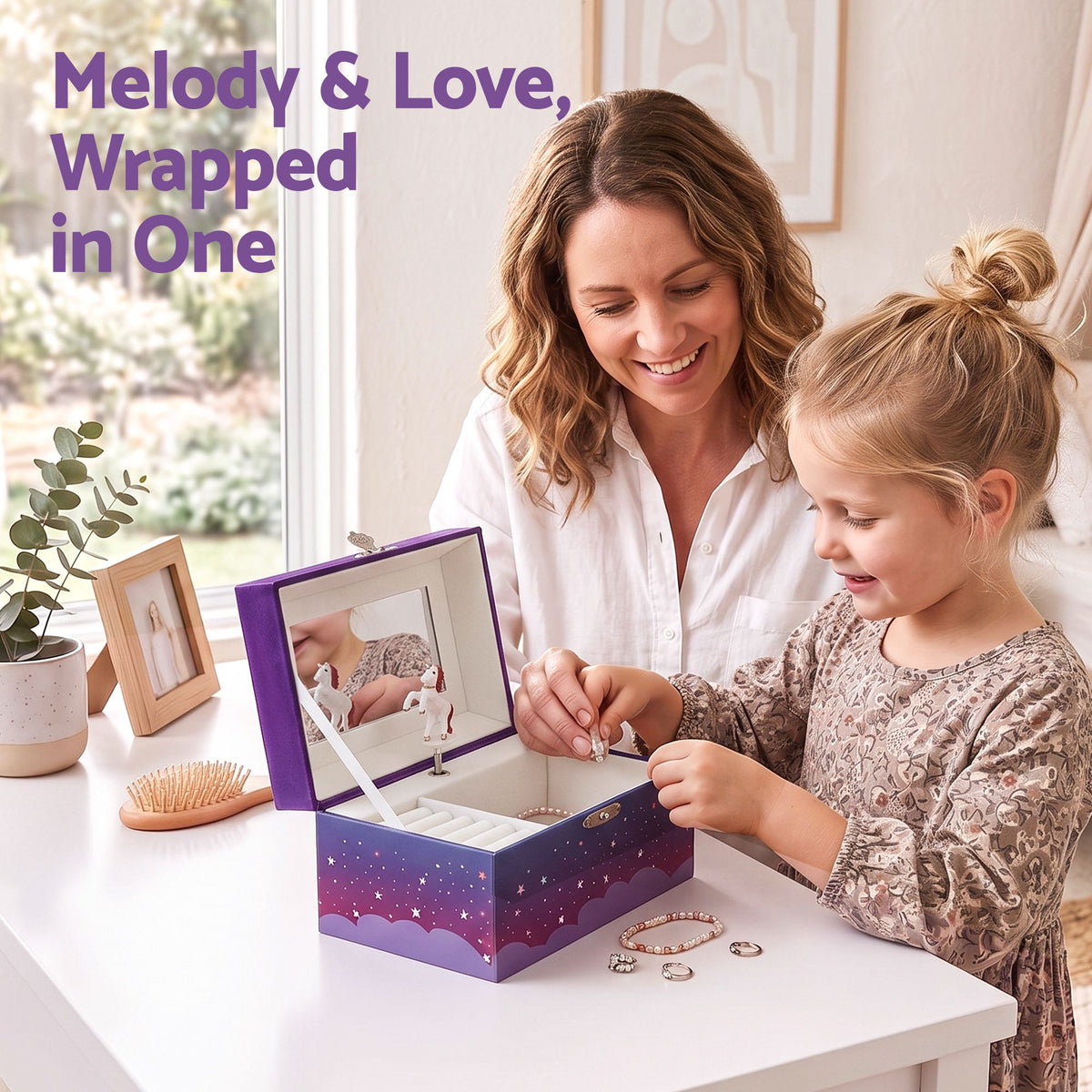Kids Jewellery Box Organiser with Music and Mirror Unicorn - Purple