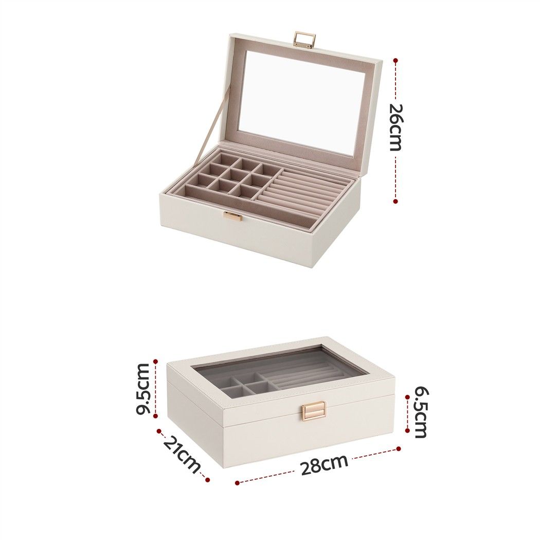 2 Layer Jewellery Box Organiser with Clear Lid - White